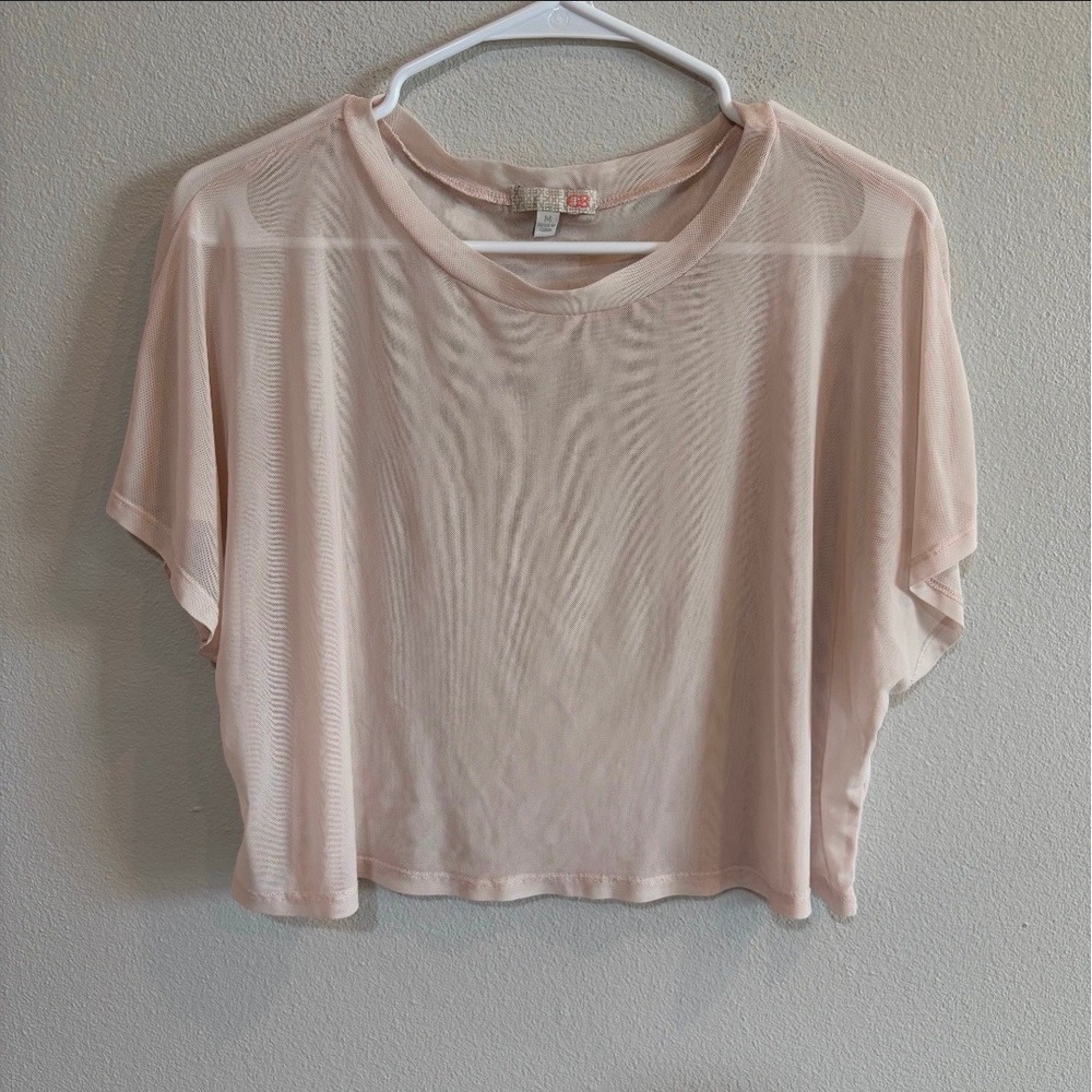 GB Sheer Mesh Short Sleeve Crop Top M‎ Blush Pink Balletcore Layering Tee